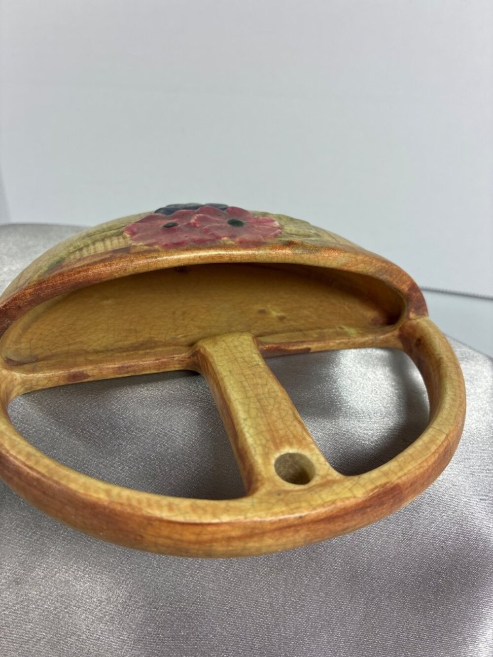 Antique Weller Pottery Wall Pocket Basket c1920s Floral - Picture 10 of 12